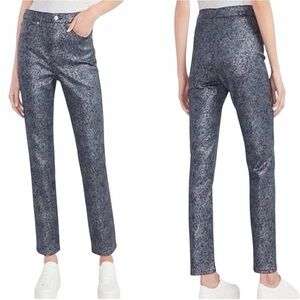 EXPRESS Slim Super High-Rise Metallic Blue Grey Wax coated Jeans Size 00